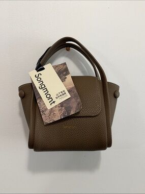 Songmont Pebbled Leather Top-Handle Satchel in Taupe Brown (BNWT)